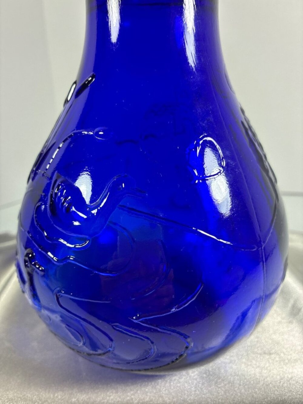 Vintage Italian Cobalt Blue Embossed Glass Bottle - Picture 8 of 15